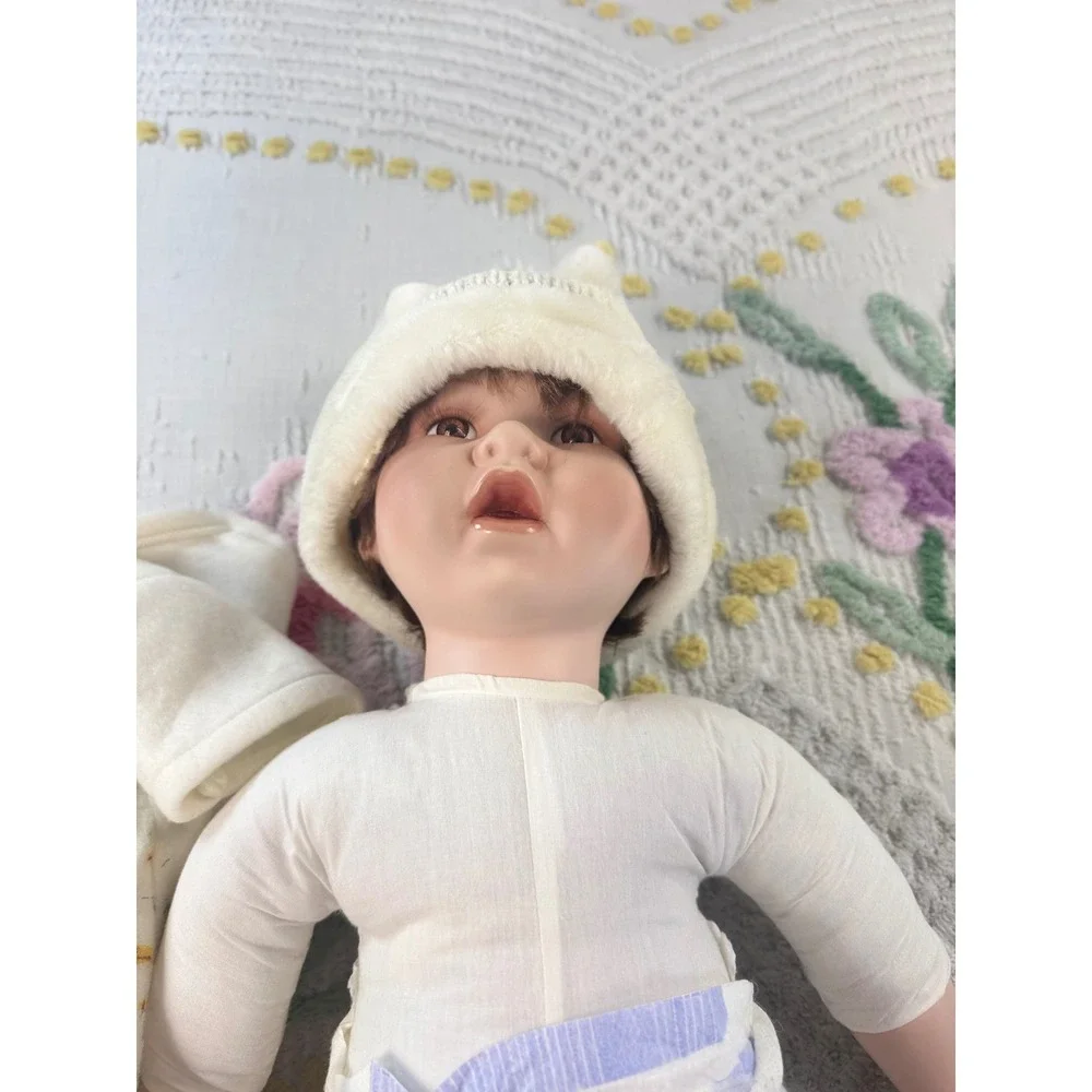 Cathay Collection Vintage Porcelain Baby Doll 21 Inch Blonde Bear Outfit Repair